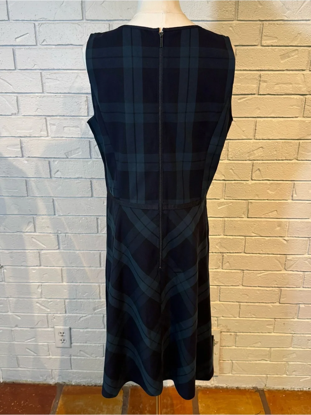 Loft Sleeveless Navy Plaid Dress Womens 12 NWT